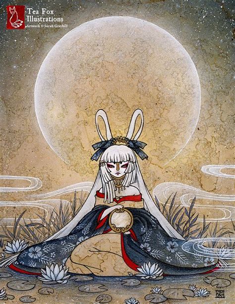 moon rabbit yokai  - - - - - - - - - - - - - - DETAILS Paper Size: 5x7 inches Paper Thickness: 18mil Media Type: 100% Cotton Rag Finish: Matte Border: White border All of my prints are made using premium inks and archival paper